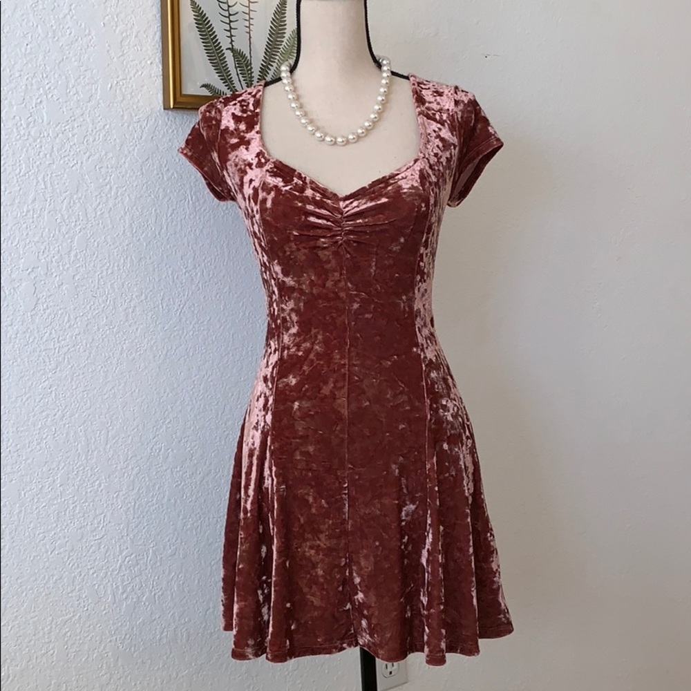 V-neck velvet mini dress.